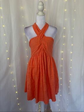 Express Orange Cross-Halter Mini Dress